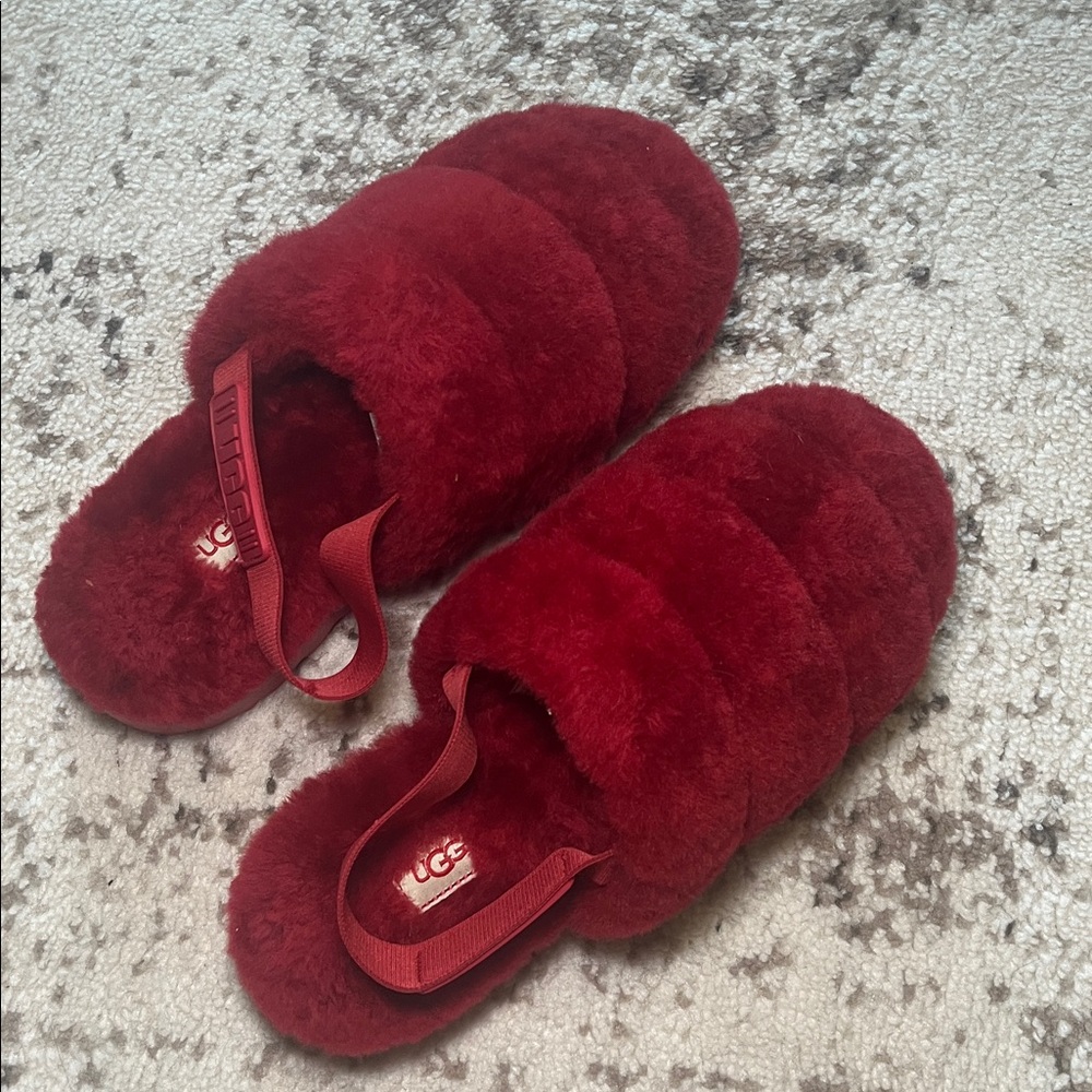 UGG Red Fluffy Slippers